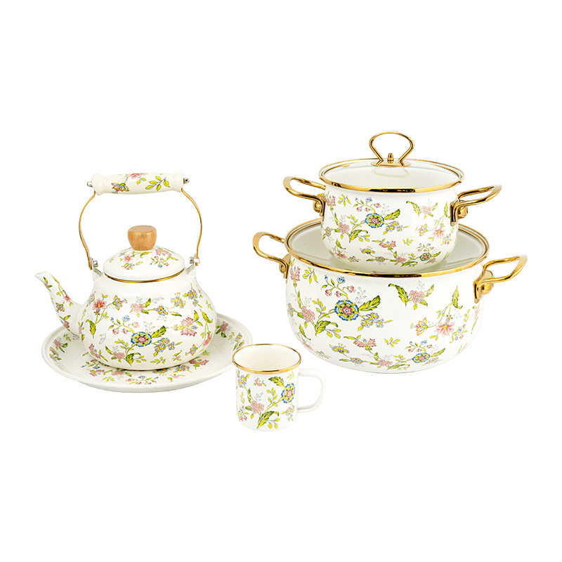 European Floral Emalje Teapot Set