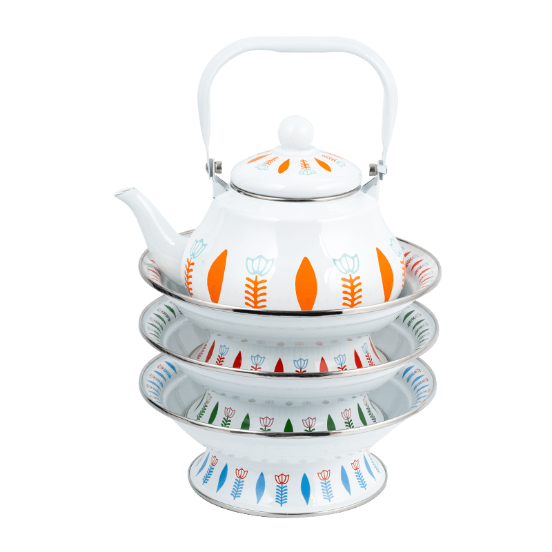 Kinesisk bryllupsvintage emalje teapot sett